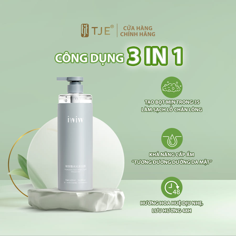 Sữa tắm tạo bọt dưỡng ẩm sâu, làm mịn và sáng da Hyaluronic Acid hương hoa huệ iwiw 420ml