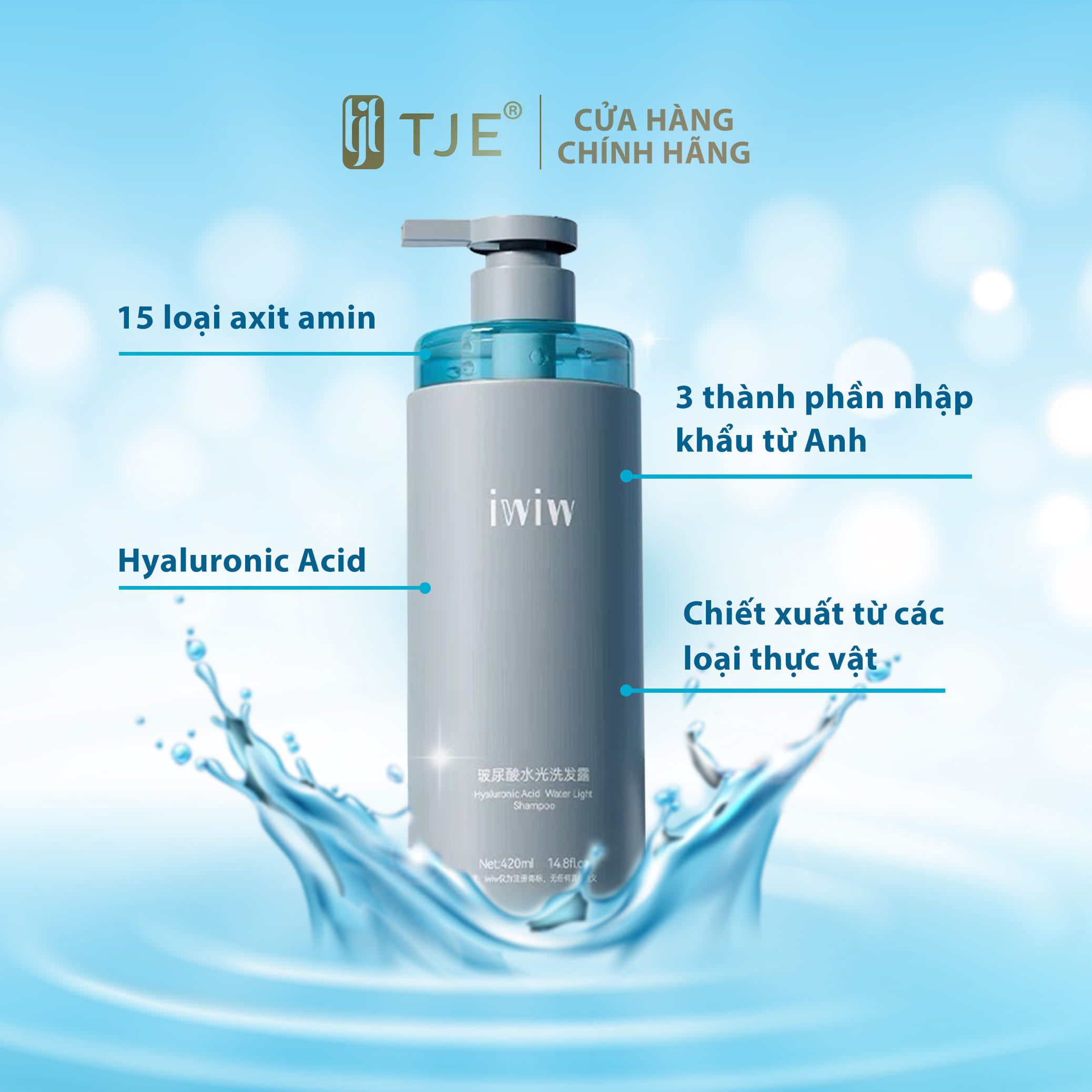 Combo Dầu Gội & Dầu Xả Hyaluronic Acid Dưỡng Ẩm Chuyên Sâu Và Làm Phồng Tóc iwiw